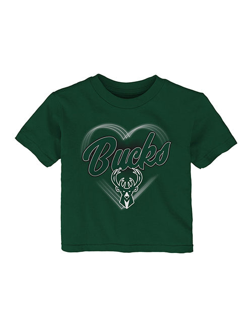 Infant Girls Love Glow Milwaukee Bucks T-Shirt In Green - Front View
