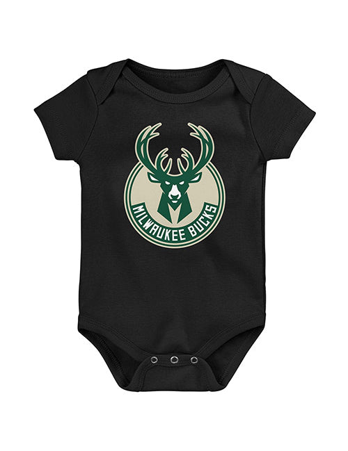 Infant Global Logo Black Milwaukee Bucks Onesie Creeper - Front View