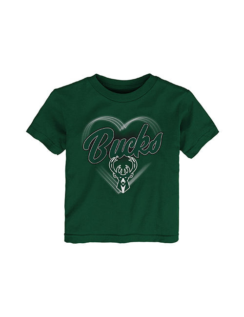 Toddler Girl Love Glow Milwaukee Bucks T-Shirt In Green - Front View
