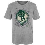 Juvenile Breakthrough Gray Milwaukee Bucks T-Shirt In Grey - Front View
