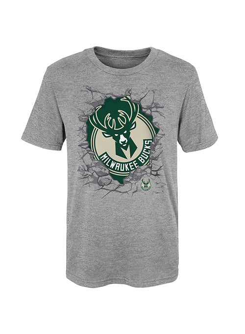 Juvenile Breakthrough Gray Milwaukee Bucks T-Shirt In Grey - Front View