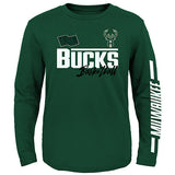 Youth Outerstuff Race Time Milwaukee Bucks Long Sleeve T-Shirt In Green - Front View