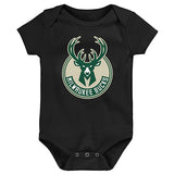 Newborn Global Creeper Milwaukee Bucks Onesie In Black - Front View