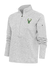 Women's Antigua Fortune Icon Gray Milwaukee Bucks 1/4 Zip Sweater