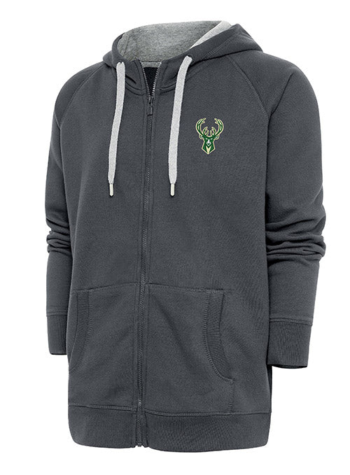 Antigua Victory Icon Milwaukee Bucks Full Zip Hooded Sweatshirt Bucks