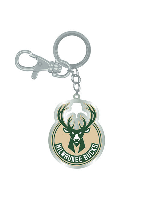 Pro Specialties Group Zamac Global Milwaukee Bucks Keychain In Cream, Green & Silver - Front View