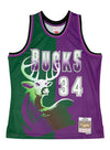 Mitchell & Ness HWC 1996 Ray Allen Milwaukee Bucks Swingman Jersey In Purple, Green & White - Front View