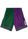 Mitchell & Ness Split HWC 1996 Milwaukee Bucks Swingman Shorts In Green & Purple - Front View