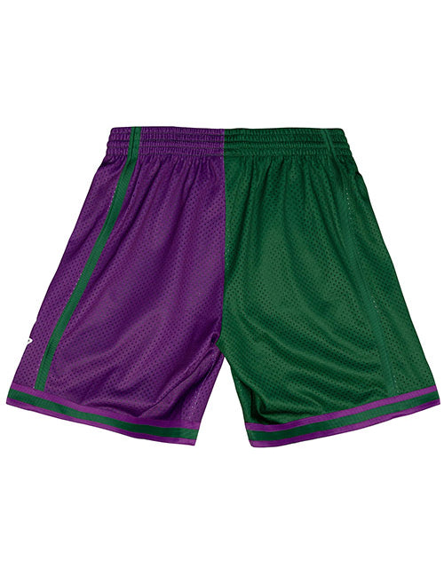Mitchell & Ness Split HWC 1996 Milwaukee Bucks Swingman Shorts In Green & Purple - Back View