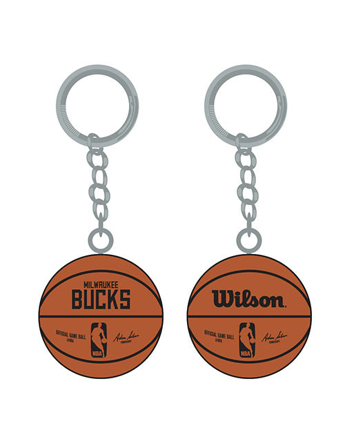 Pro Specialties Group 3D Basketball Milwaukee Bucks Keychain In Orange & Silver - Combined Front & Back View