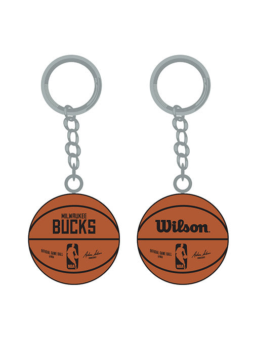 Pro Specialties Group 3D Basketball Milwaukee Bucks Keychain In Orange & Silver - Combined Front & Back View