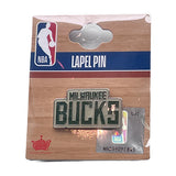 Aminco Stacked Wordmark Milwaukee Bucks Pin In Green - Front View In Packaging