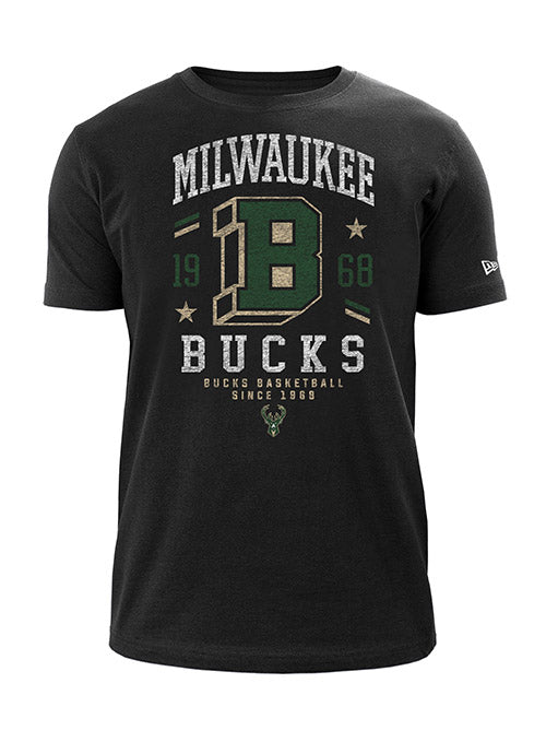 New Era Since 1968 Icon Black Milwaukee Bucks T-Shirt - Front View