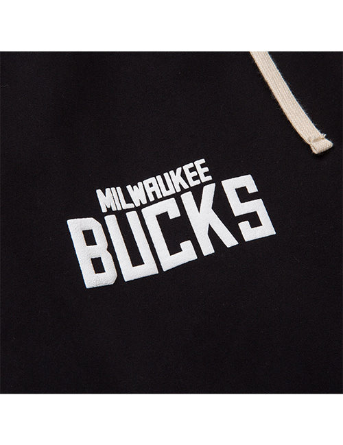 Standard Issue Slacker Wordmark Milwaukee Bucks Pants In Black - Right Thigh Logo View