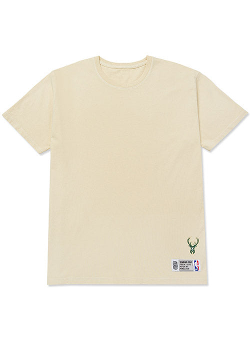 Standard Issue Label & Logo 3-Pack Milwaukee Bucks T-Shirt In Green, Black & Cream - Cream Shirt Front View