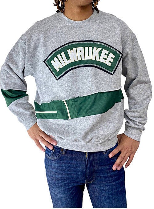 Refried Apparel Recycled Jersey Grey Milwaukee Bucks Crewneck Sweatshirt / x Large