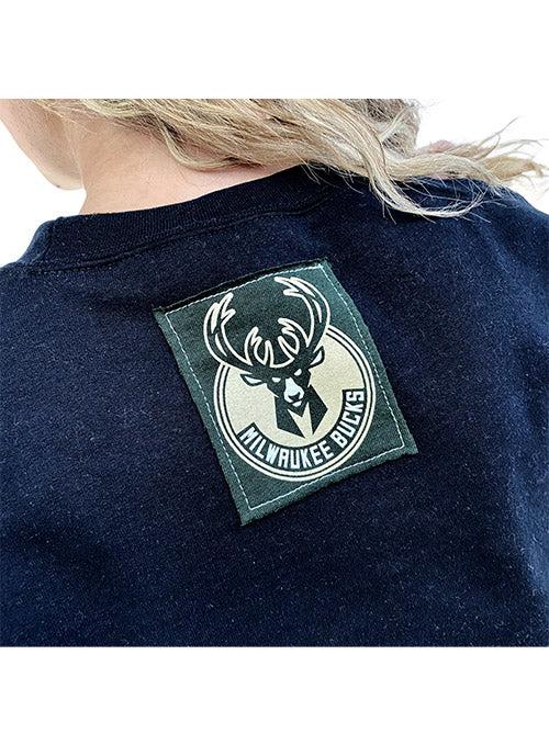 Refried Apparel Recycled Jersey Black Milwaukee Bucks Crewneck Sweatshirt - Back Zoom View On Model