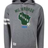 State Logo Grey Milwaukee Bucks Hooded Sweatshirt - Front View With Drawstring