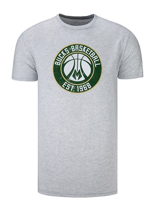 Established Logo Ash Milwaukee Bucks T-Shirt In Grey - Front View