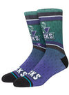 Stance Hardwood Classics 90's DTG Milwaukee Bucks Crew Sock In Purple & Green - Pair Of Socks Left Side View