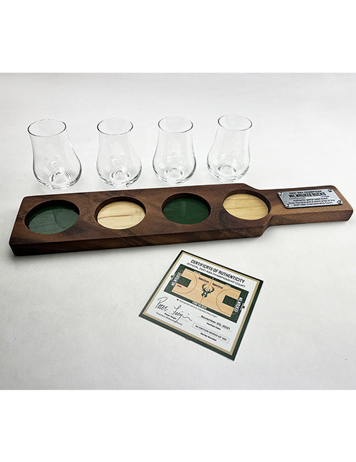 Artsman Milwaukee Bucks Court Flight Reserve With 4 Glasses - Full View With COA