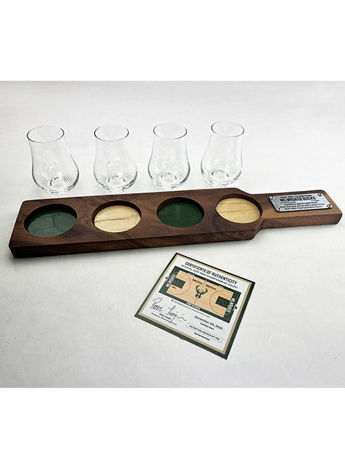 Artsman Milwaukee Bucks Court Flight Reserve With 4 Glasses - Full View With COA