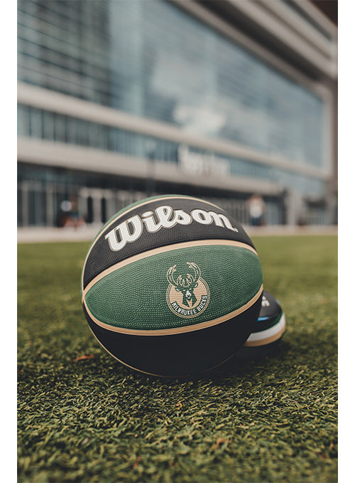 Wilson Team Tribute Milwaukee Bucks Basketball In Black & Green - Ball On Ground