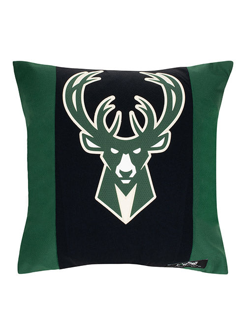 Looptworks Statement Upcycled Milwaukee Bucks Pillow In Green & Black - Front View