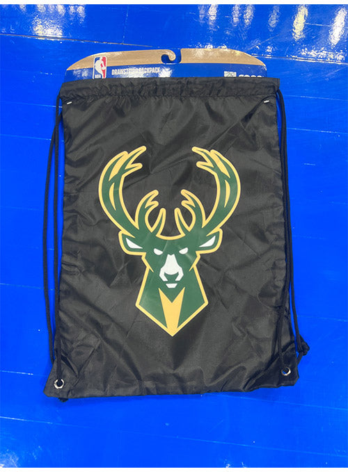 FOCO Big Logo Milwaukee Bucks Drawstring Bag In Black & Green - Front View From Above