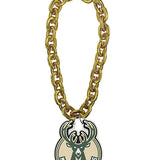 Aminco Oversized Global Logo Gold Milwaukee Bucks Chain Necklace In Gold & Green - Front View
