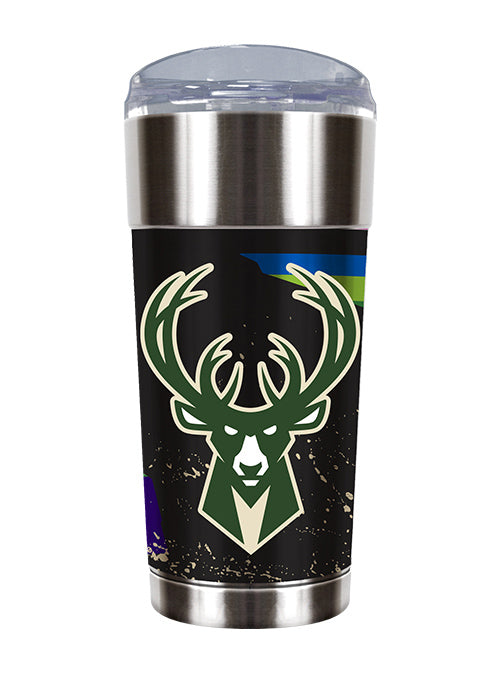 Great American Products Platinum Thirst 24oz Milwaukee Bucks Bottle In Black & Silver - Front View