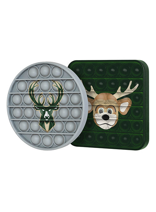 FOCO Push-Itz 2-Pack Icon Bango Milwaukee Bucks Toy In Silver & Green - Combined Front View