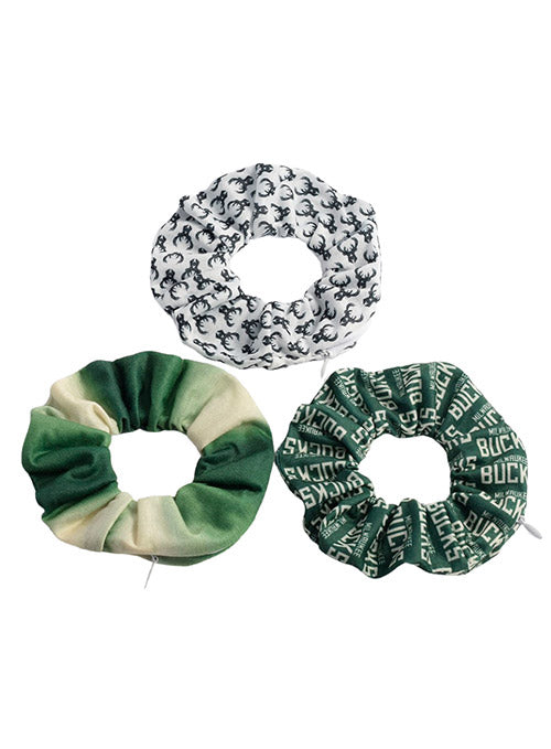 Headbands of Hope 3 Pack Milwaukee Bucks Zipper Scrunchies In Green & White - 3-Pack View