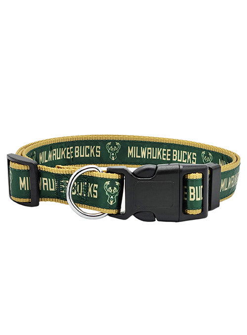 Pets First Satin Milwaukee Bucks Collar In Green - Side View With Buckle