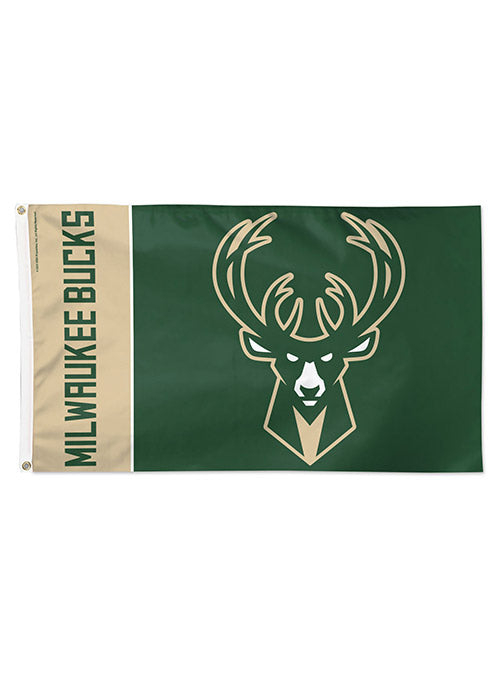 Wincraft Icon Block 3x5 Milwaukee Bucks Flag In Green & Cream - Front View