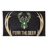 Wincraft 2022 Statement Edition Fear The Deer 3x5 Milwaukee Bucks Flag In Black - Front View