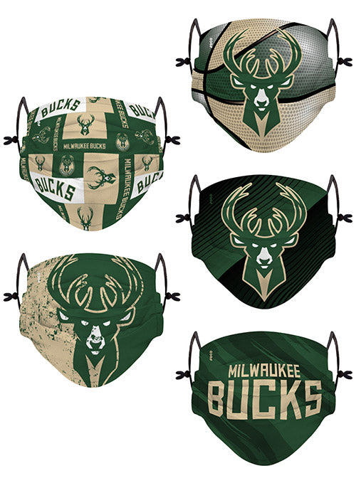 Youth FOCO 5-Pack Milwaukee Bucks Reusable Face Covers