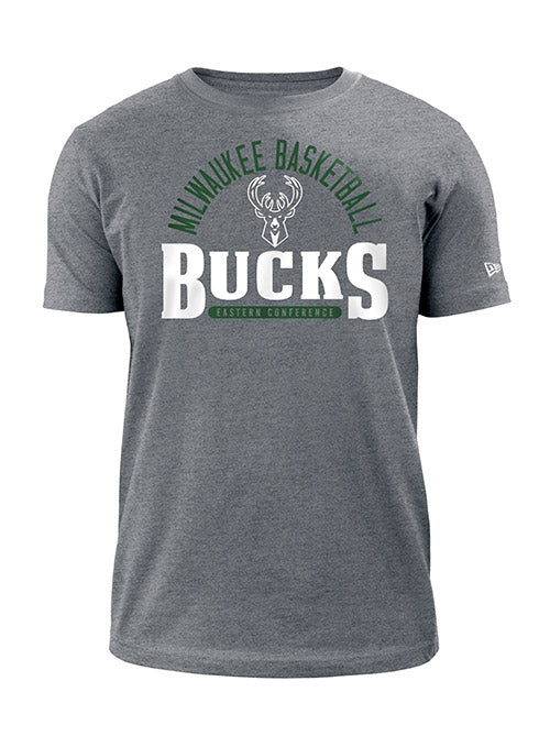 New Era Eastern Conference Icon Milwaukee Bucks T-Shirt In Grey - Front View