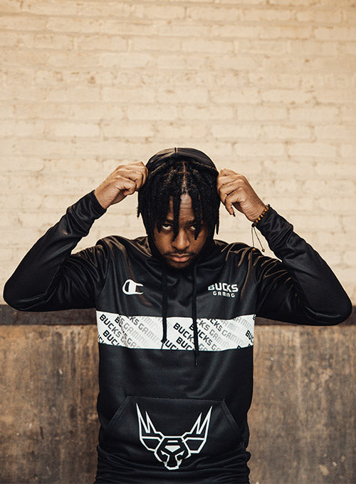 Champion Teaming Bucks Gaming Hooded Sweatshirt In Black - Front View On Model
