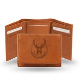 Rico Trifold Milwaukee Bucks Leather Wallet In Brown - Front View