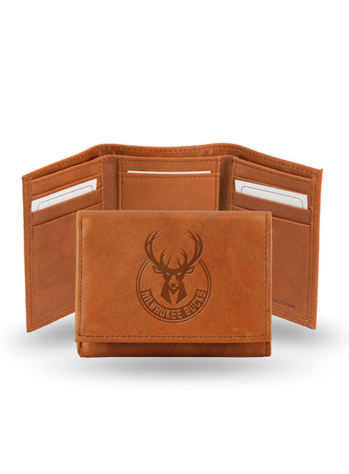 Rico Trifold Milwaukee Bucks Leather Wallet In Brown - Front View