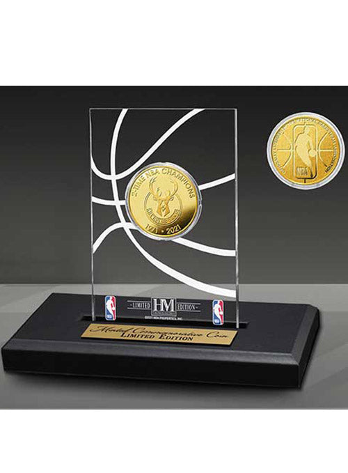 The Highland Mint 2-Time Champions Coin Display In Black, Glass & Gold - Front View