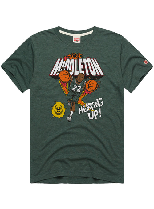 Homage Comic Book Khris Middleton Milwaukee Bucks T-Shirt In Green - Front View