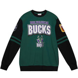 Mitchell & Ness HWC All Over Crew 2.0 Milwaukee Bucks Crewneck Sweatshirt In Green & Black - Front View