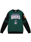 Mitchell & Ness HWC All Over Crew 2.0 Milwaukee Bucks Crewneck Sweatshirt In Green & Black - Front View