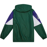 Mitchell & Ness HWC THRW Milwaukee Bucks Full Zip Windbreaker Jacket In Green, White & Purple - Back View