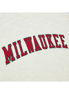 Mitchell & Ness HWC Slub Legendary Milwaukee Bucks Long Sleeve T-Shirt In Cream & Red - Zoom View On Front Logo