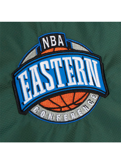 Mitchell & Ness HWC Anorak Team Origins Milwaukee Bucks Jacket In Green, Purple & White - Zoom View On Eastern Conference Logo