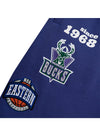 Mitchell & Ness HWC Team Origins Milwaukee Bucks Fleece Shorts In Purple - Zoom View On Right Leg Graphics
