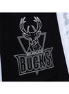Mitchell & Ness HWC '93 Marble Milwaukee Bucks Swingman Shorts In White, Grey & Black - Zoom View On Left Leg Logo